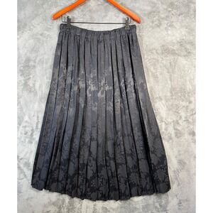 Vintage 80s Susan Bristol Skirt Medium Black Jacquard Pleated Maxi Evening Goth*